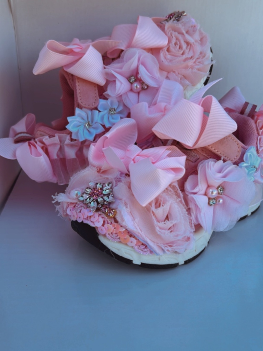 Custom Floral Embellished Sneakers – Blush Pink Edition 🌸✨